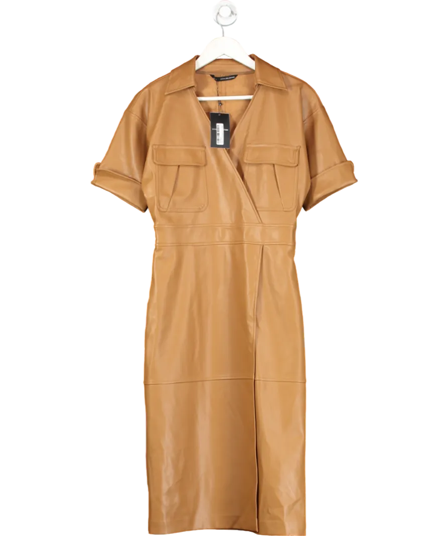 Sfera Brown Faux Leather Midi Dress UK S