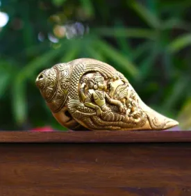 Sheshnag Lord Vishnu Brass Conch (Shank) 8 Inches - Decorative Home Decor