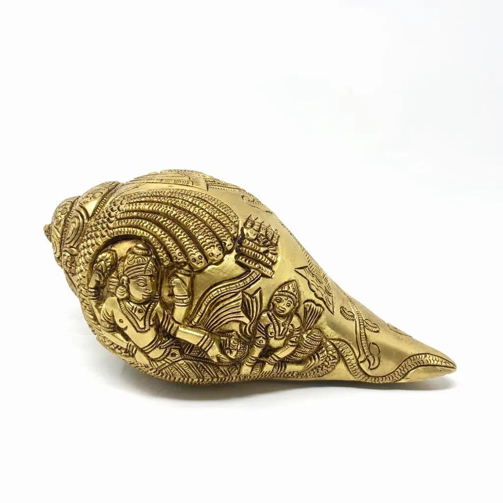 Sheshnag Lord Vishnu Brass Conch (Shank) 8 Inches - Decorative Home Decor