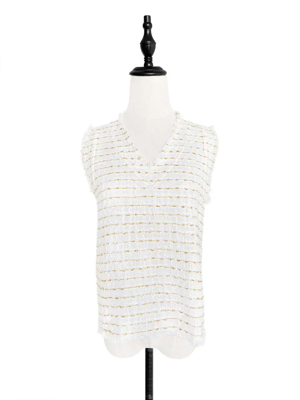 Surprise Sale! Textured Check V-neck Sleeveless Tweed Top