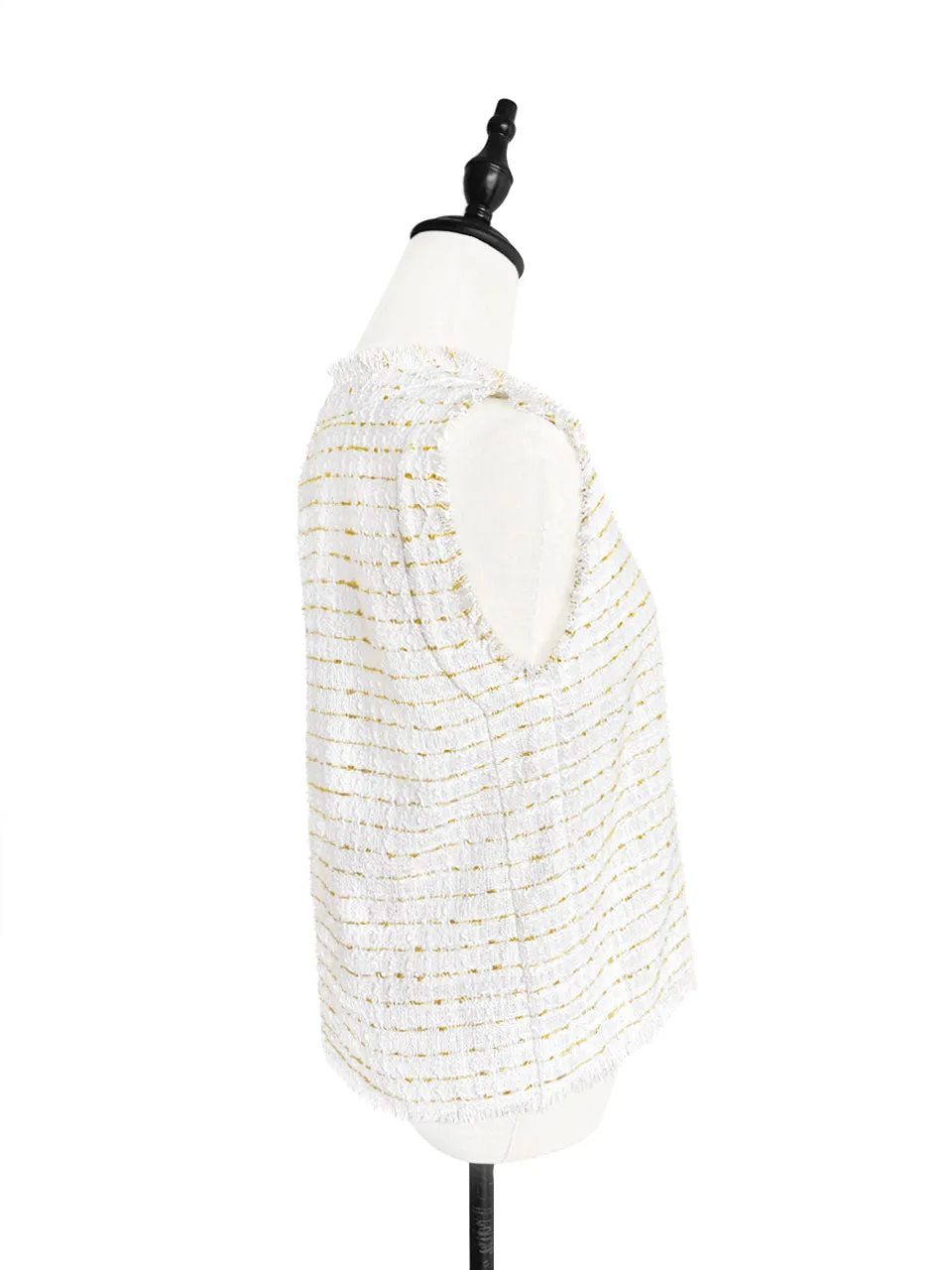 Surprise Sale! Textured Check V-neck Sleeveless Tweed Top