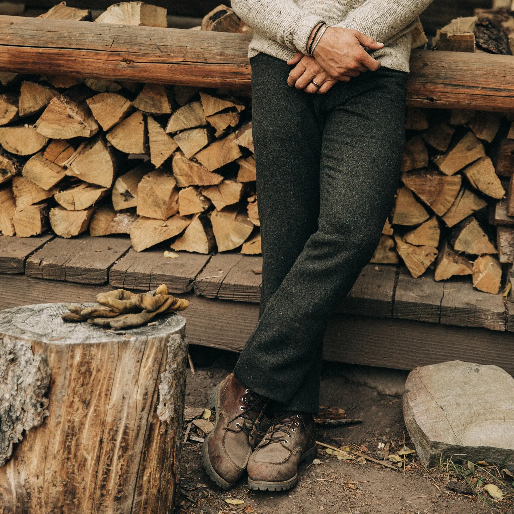 The Camp Pant in Dark Moss Wool