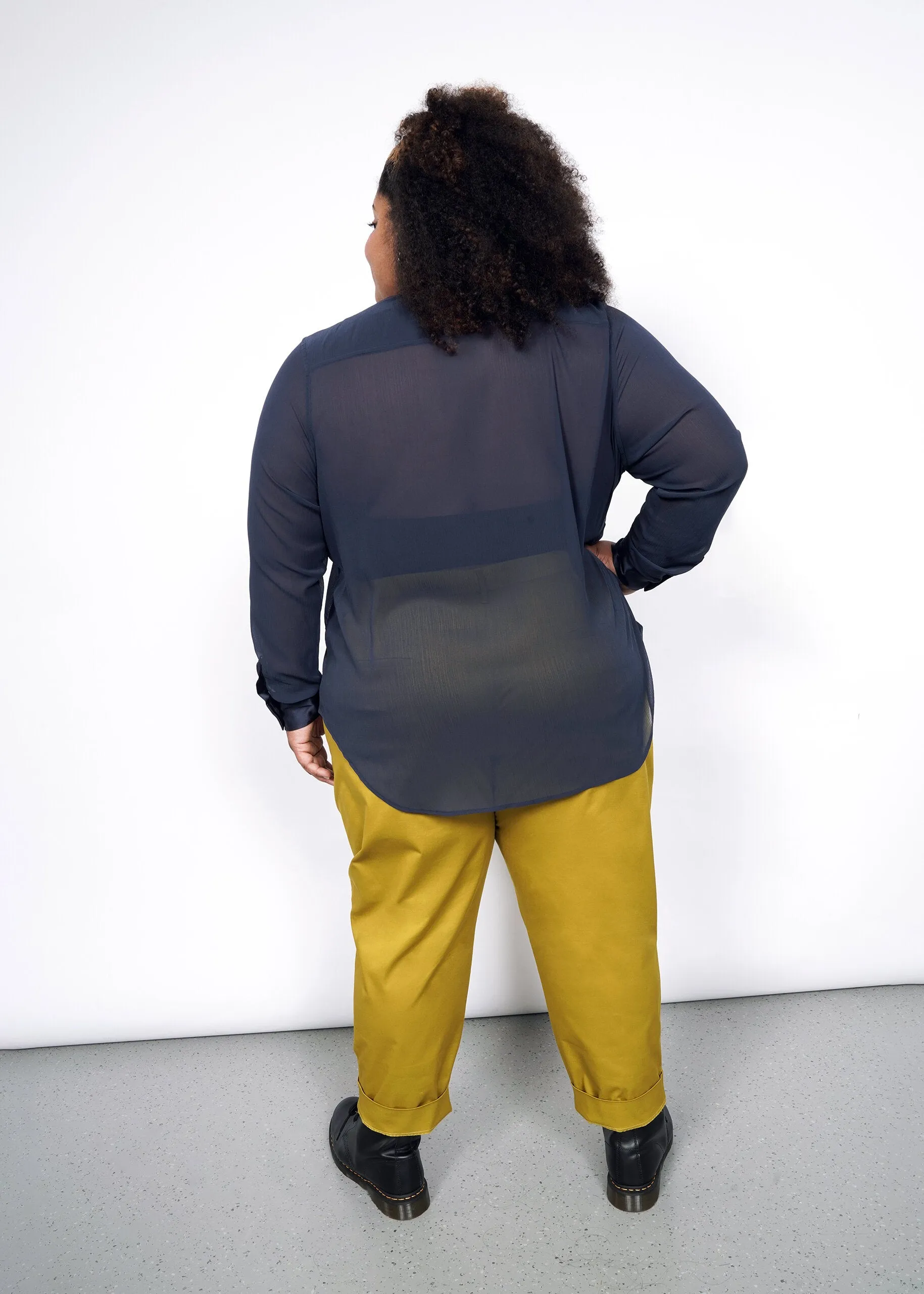 The Empower Sheer Long Sleeve Tuxedo Button Up