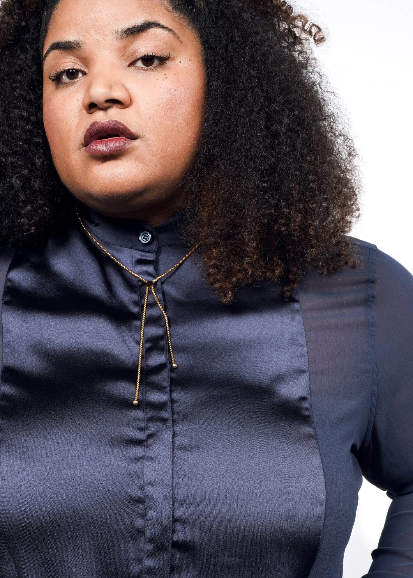 The Empower Sheer Long Sleeve Tuxedo Button Up