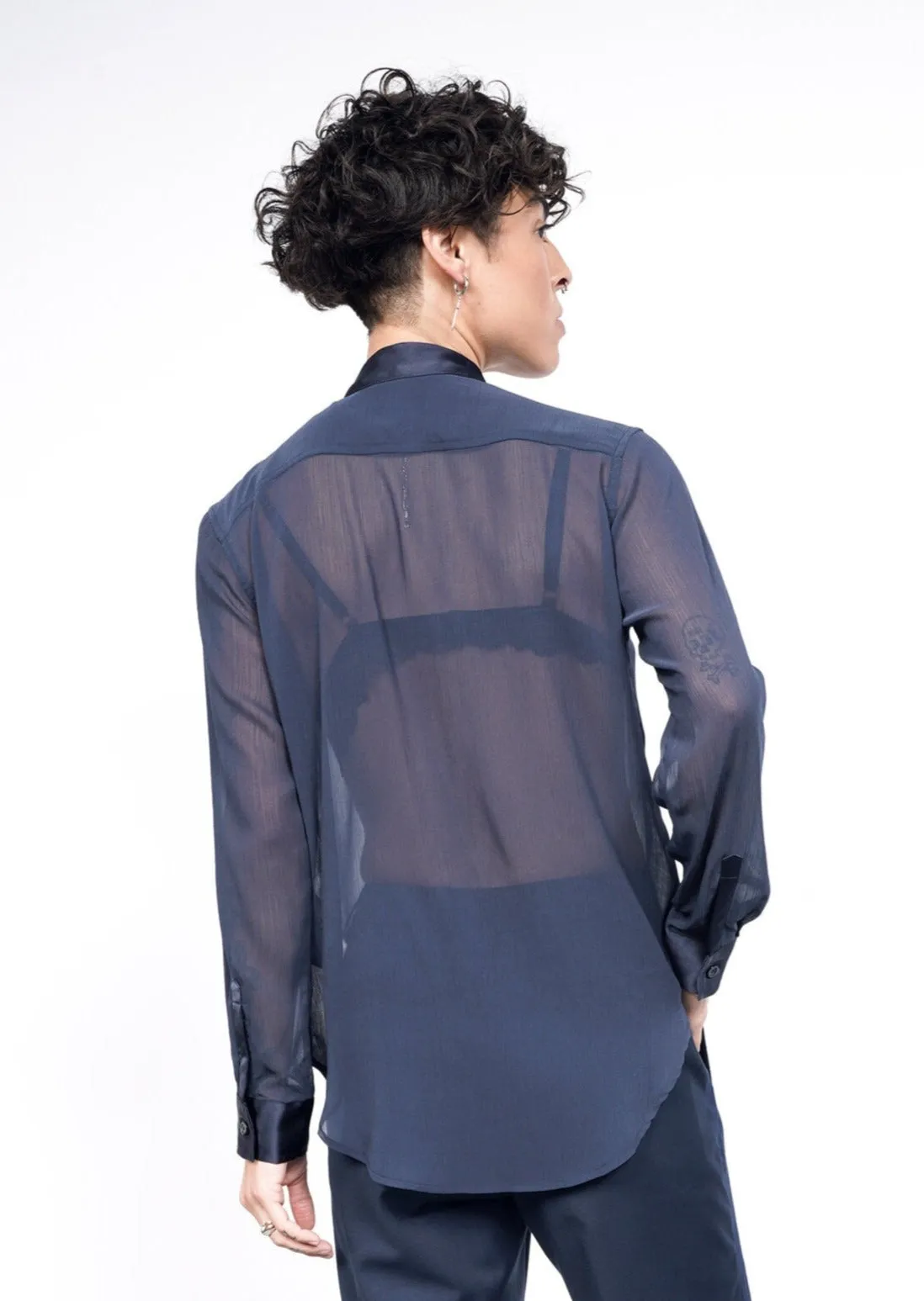 The Empower Sheer Long Sleeve Tuxedo Button Up