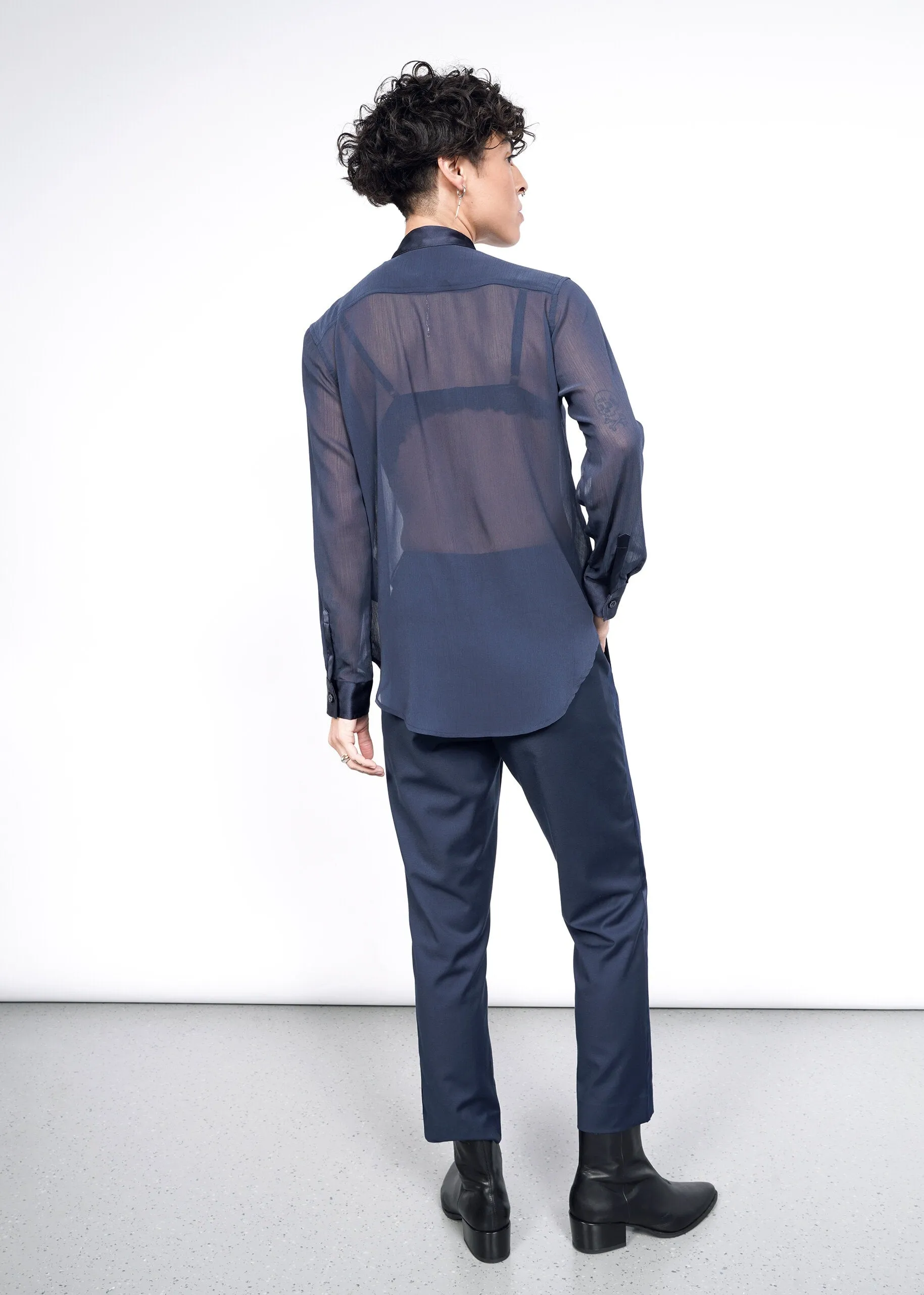 The Empower Sheer Long Sleeve Tuxedo Button Up