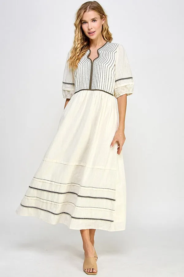 The Iris Trim Detail Midi Dress in Cream