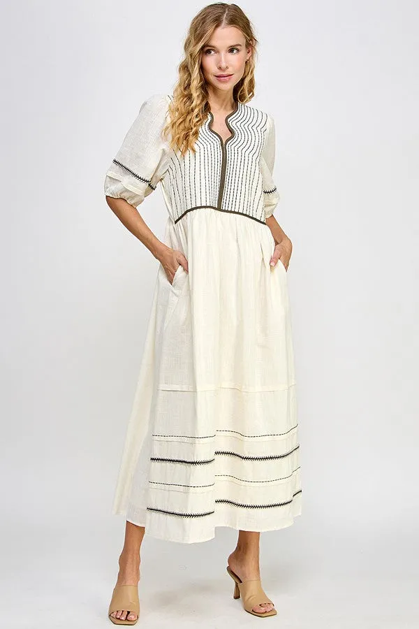 The Iris Trim Detail Midi Dress in Cream