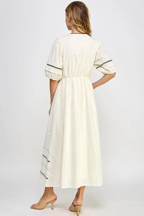The Iris Trim Detail Midi Dress in Cream