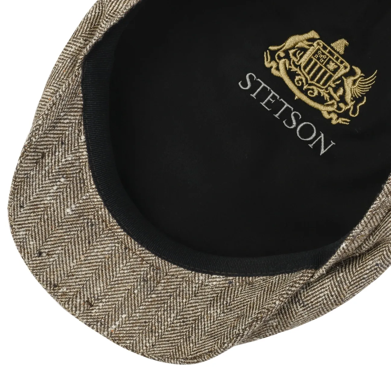 Tweed Herringbone Driver Flat Cap by Stetson