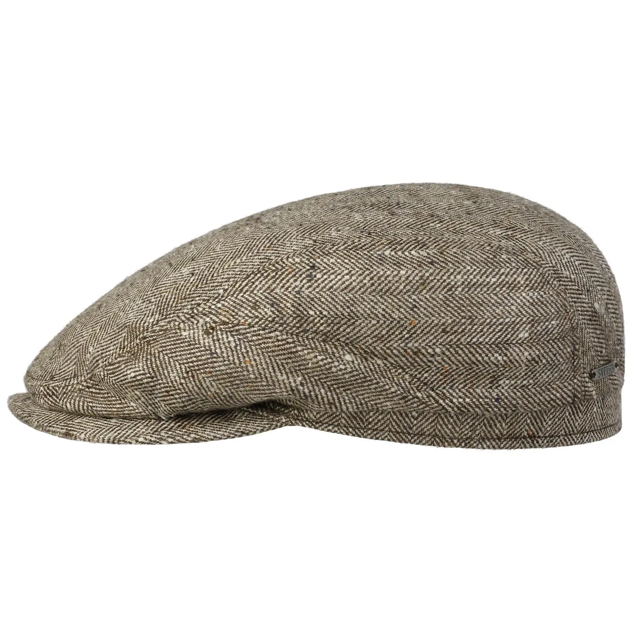 Tweed Herringbone Driver Flat Cap by Stetson