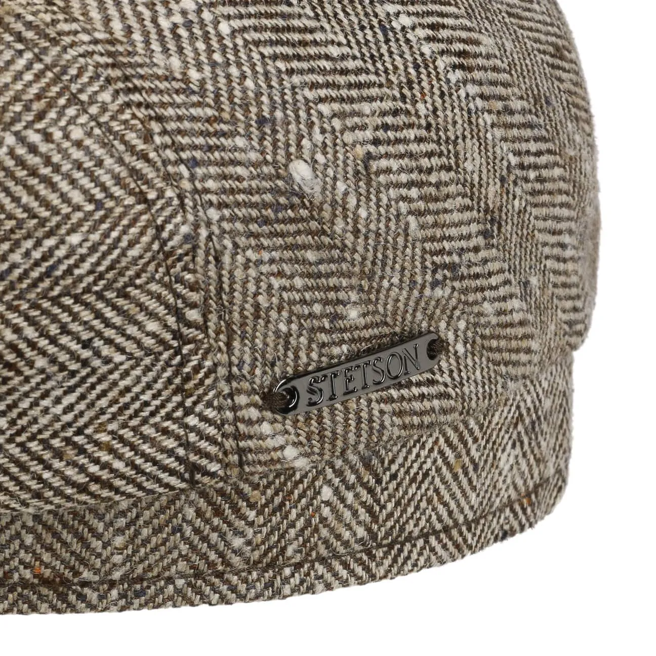 Tweed Herringbone Driver Flat Cap by Stetson