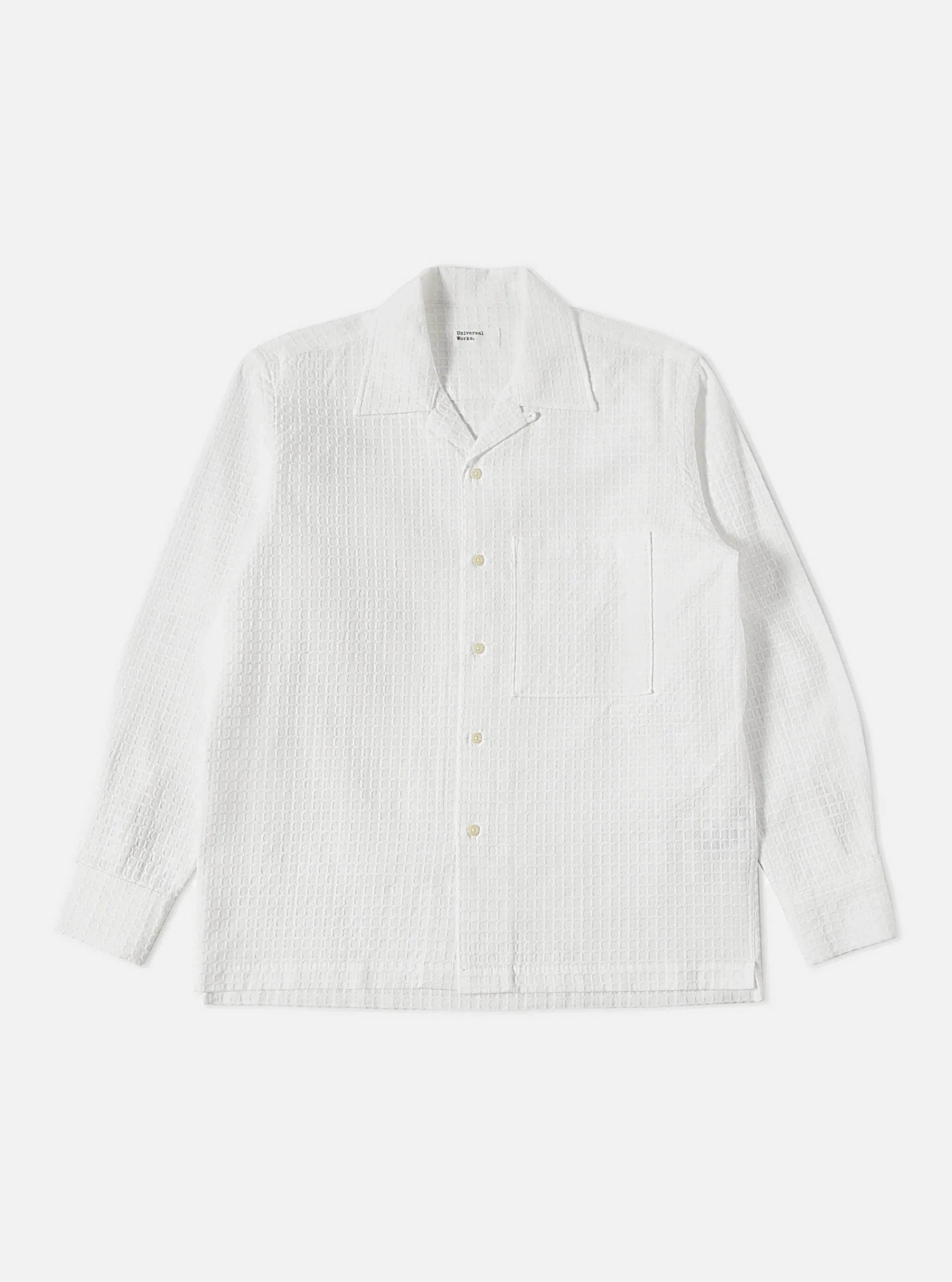Universal Works White Delos Cotton Long Sleeve Camp Shirt