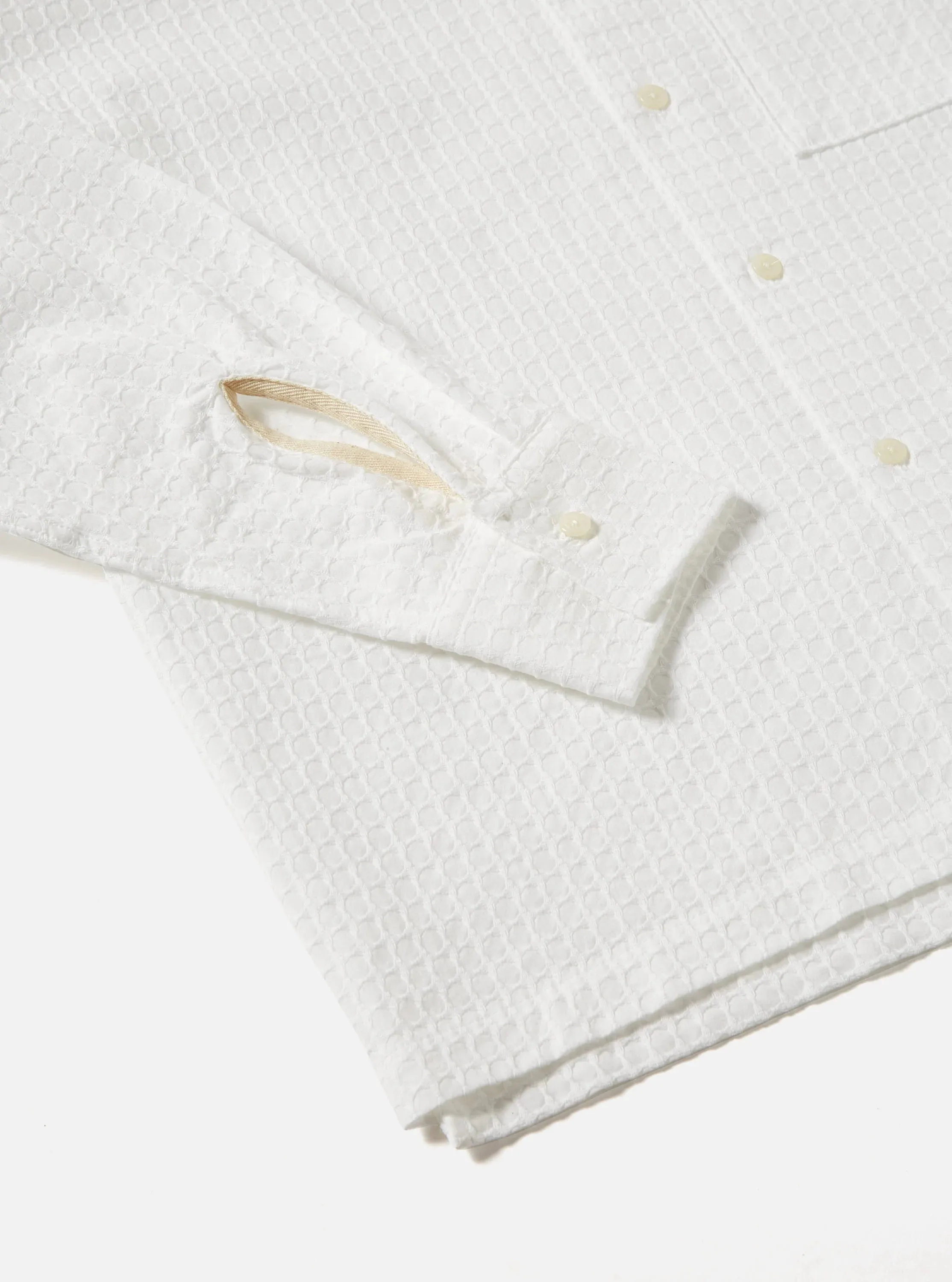 Universal Works White Delos Cotton Long Sleeve Camp Shirt