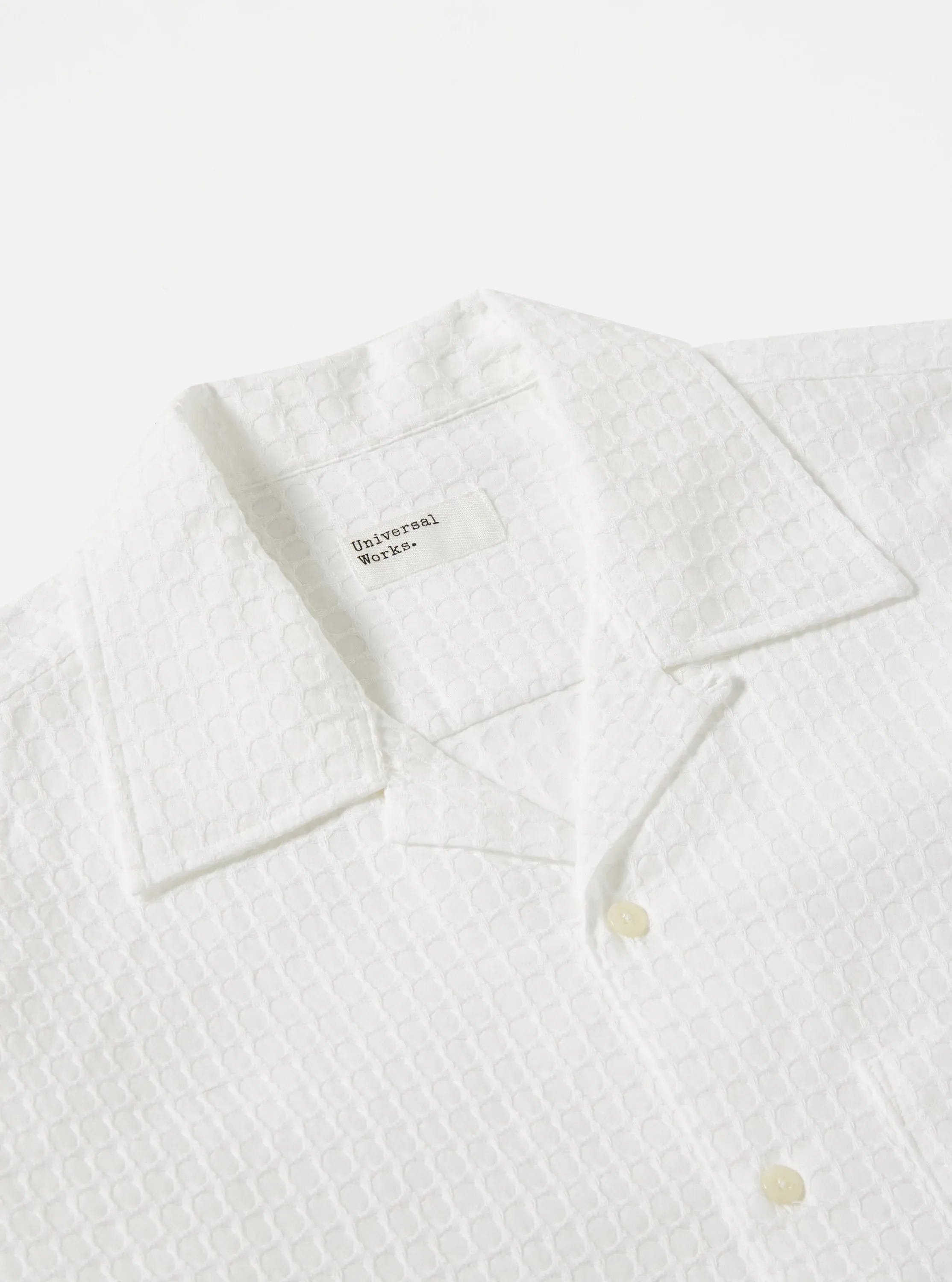 Universal Works White Delos Cotton Long Sleeve Camp Shirt
