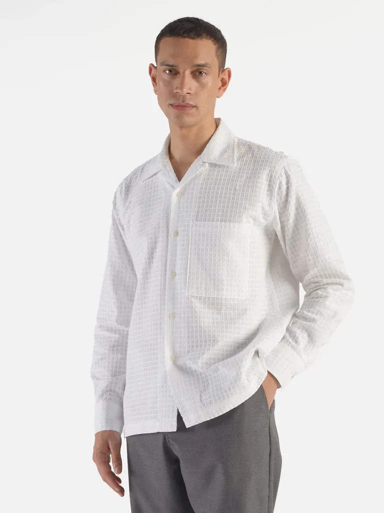 Universal Works White Delos Cotton Long Sleeve Camp Shirt