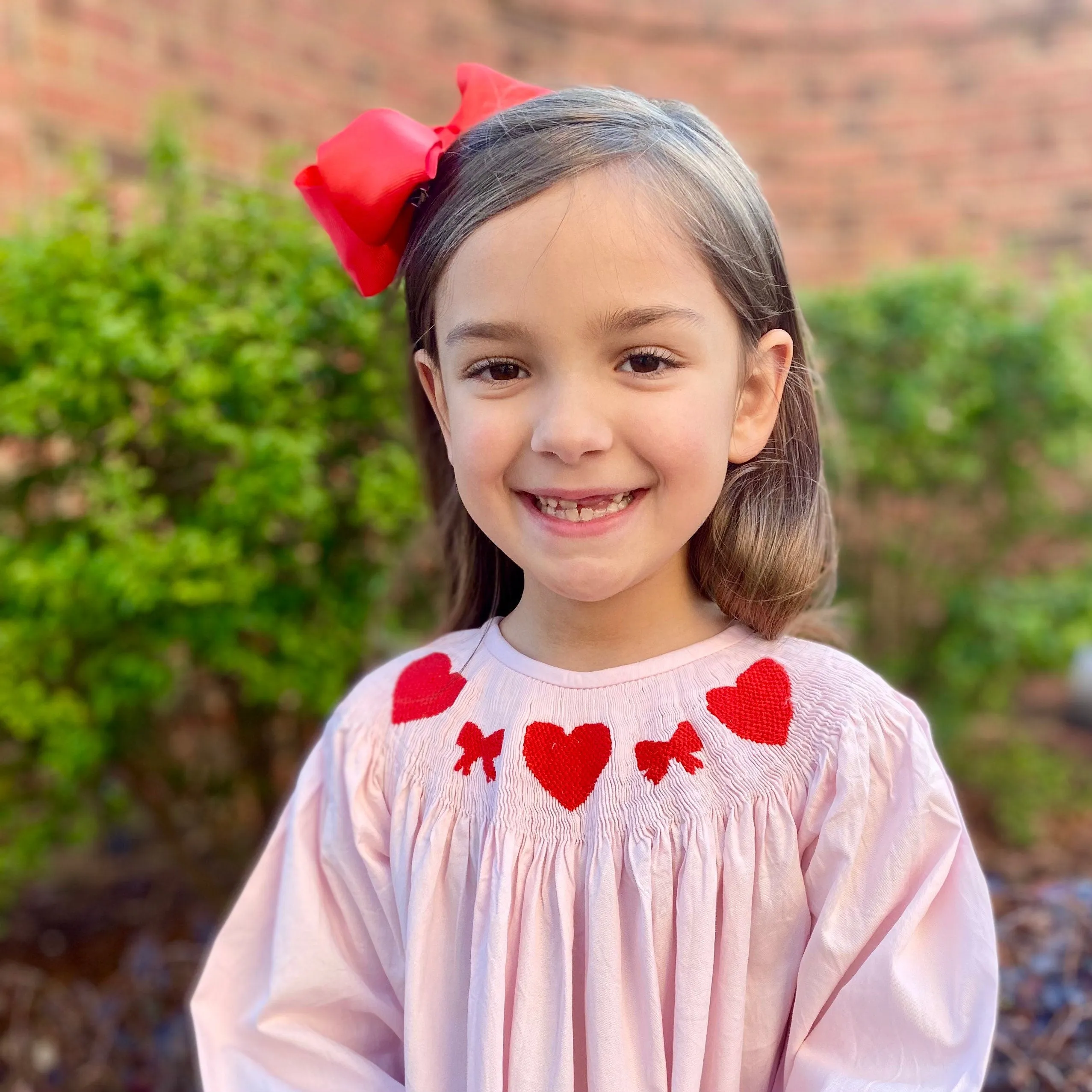 Valentine Smocked Dress - Long-Sleeve with Red Hearts